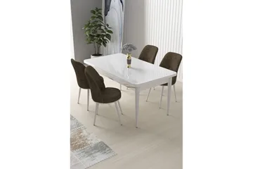 Sivaji Spisegruppe 4-seter - Hvit/Brun - Møbler - Bord - Spisegrupper