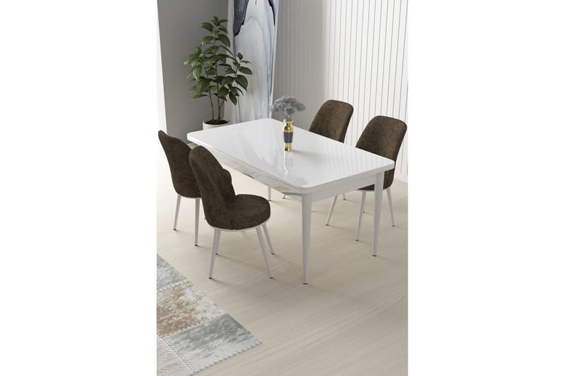 Sivaji Spisegruppe 4-seter - Hvit/Brun - Møbler - Bord - Spisegrupper