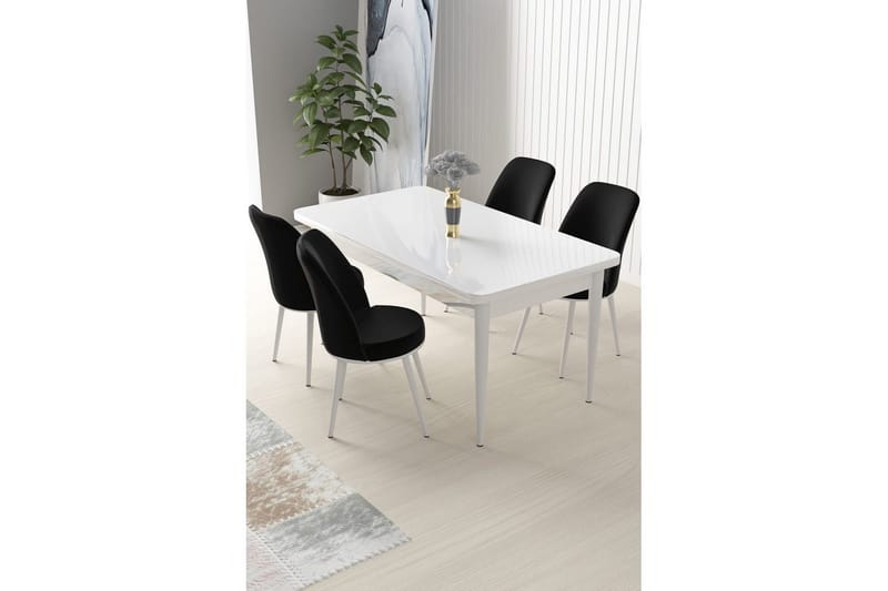 Sivaji Spisegruppe 4-seter - Hvit/Svart - Møbler - Bord - Spisegrupper