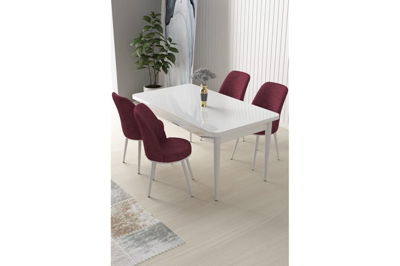 Sivaji Spisegruppe 4-seter - Hvit/Vinrød - Møbler - Bord - Spisegrupper