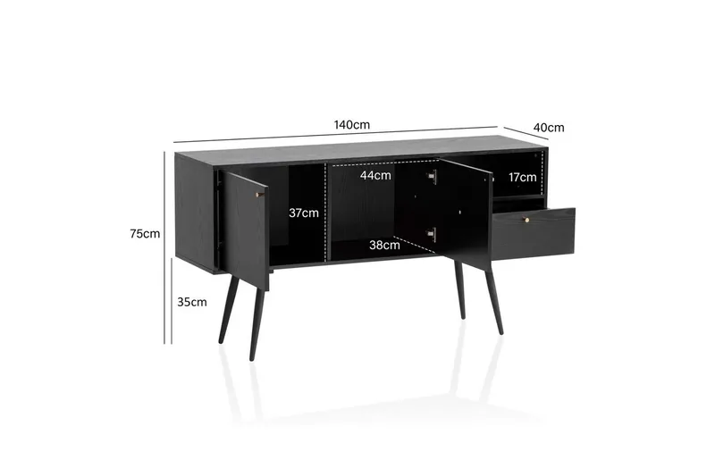Skjenk Wohnling Melaminbelagt MDF 140 cm med 2 Dører 1 Skuff Moderne - Oppbevaring - Oppbevaringsmøbler - Sideboard & skjenker