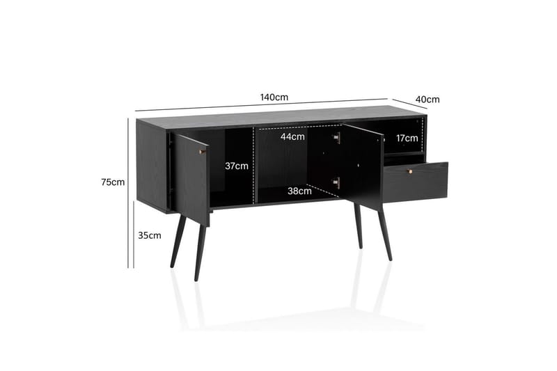 Skjenk Wohnling Melaminbelagt MDF 140 cm med 2 Dører 1 Skuff Moderne - Møbler - Bord - Bordtilbehør