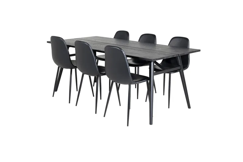 Sleek Matgruppe Forlengningsbar 195 cm Rektangulær med 6 Polar stoler - Sort - Møbler - Bord - Spisegrupper