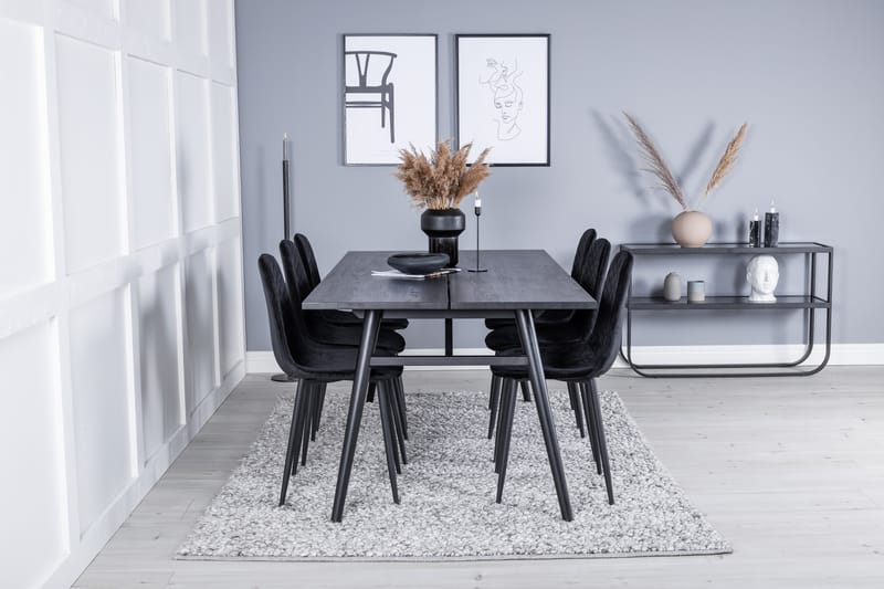 Sleek Matgruppe Forlengningsbar 195 cm Rektangulær med 6 Polar stoler - Sort - Møbler - Bord - Spisegrupper