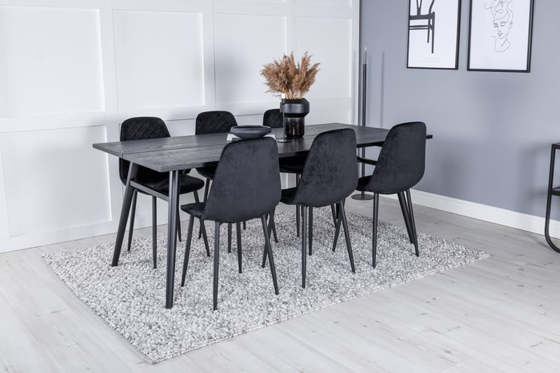 Sleek Matgruppe Forlengningsbar 195 cm Rektangulær med 6 Polar stoler - Sort - Møbler - Bord - Spisegrupper