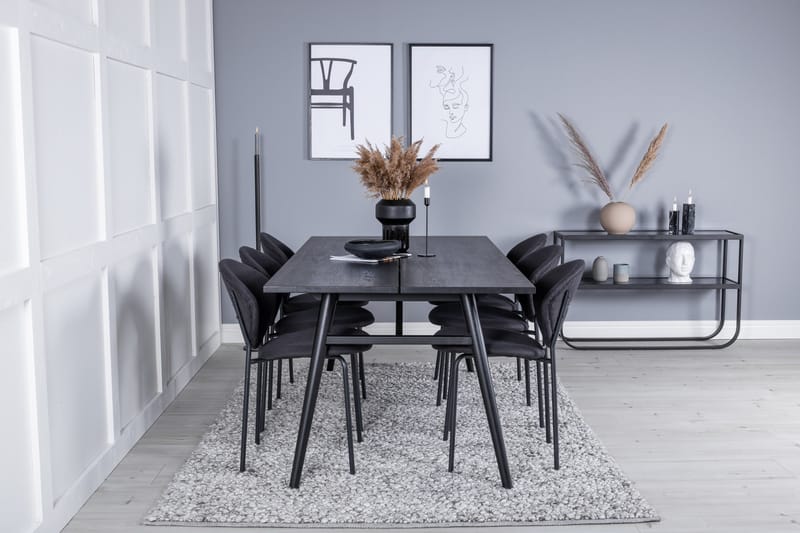 Sleek Spisegruppe Forlengningsbar 195 cm Rektangulær med 6 Vault Stoler - Sort - Møbler - Bord - Spisegrupper