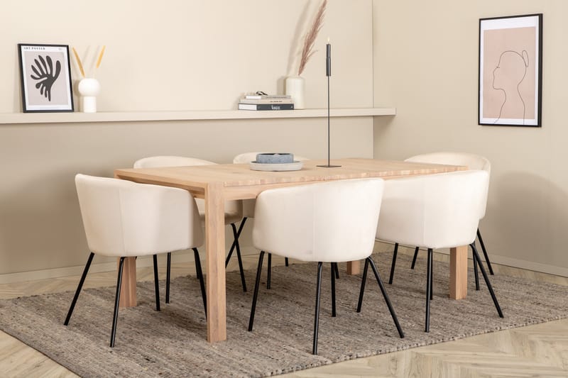 Slider Matgruppe Forlengningsbar 170 cm Rektangulær med 6 Berit stoler - Beige - M øbler - Bord - Spisegrupper