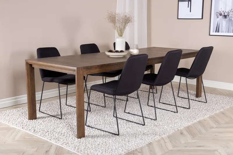 Slider Matgruppe Forlengningsbar 170 cm Rektangulær med 6 Muce stoler - Sort - Møbler - Bord - Spisegrupper