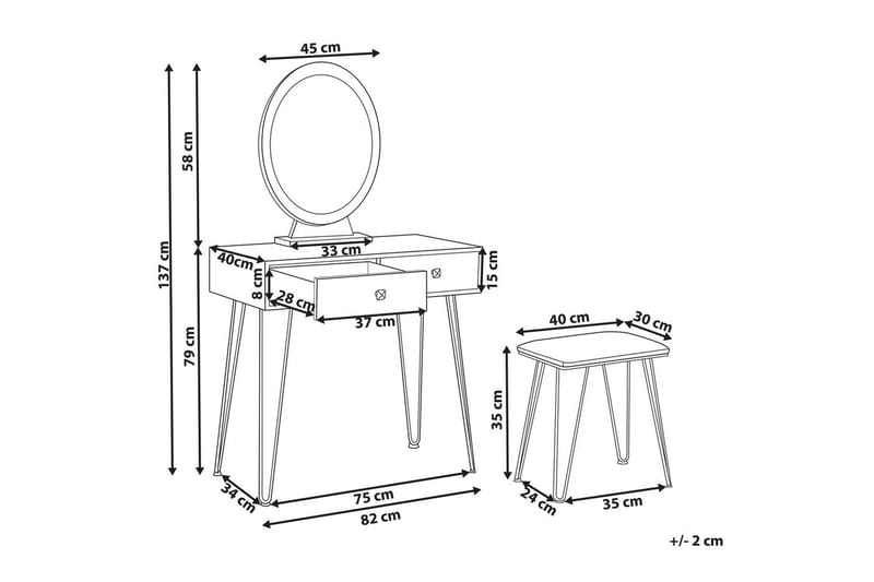 Sminkbord Caen - Møbler - Bord - Sminkebord & toalettbord - Sminkebord med speil