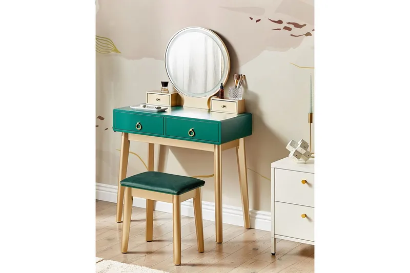 Sminkbord Fedry Grønn, gull - Grønn, gull - Møbler - Bord - Sminkebord & toalettbord - Sminkebord med speil