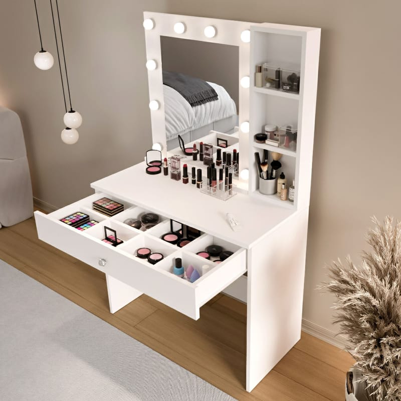 Sminkebord Hanah Home Marlowe (80 x 147 x 42,5 cm) Hvit - Hvit - Møbler - Bord - Sminkebord & toalettbord