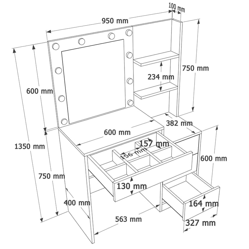 Sminkebord Hanah Home Monelle (69,4 x 135 x 40 cm) Hvit - Hvit - Møbler - Bord - Sminkebord & toalettbord