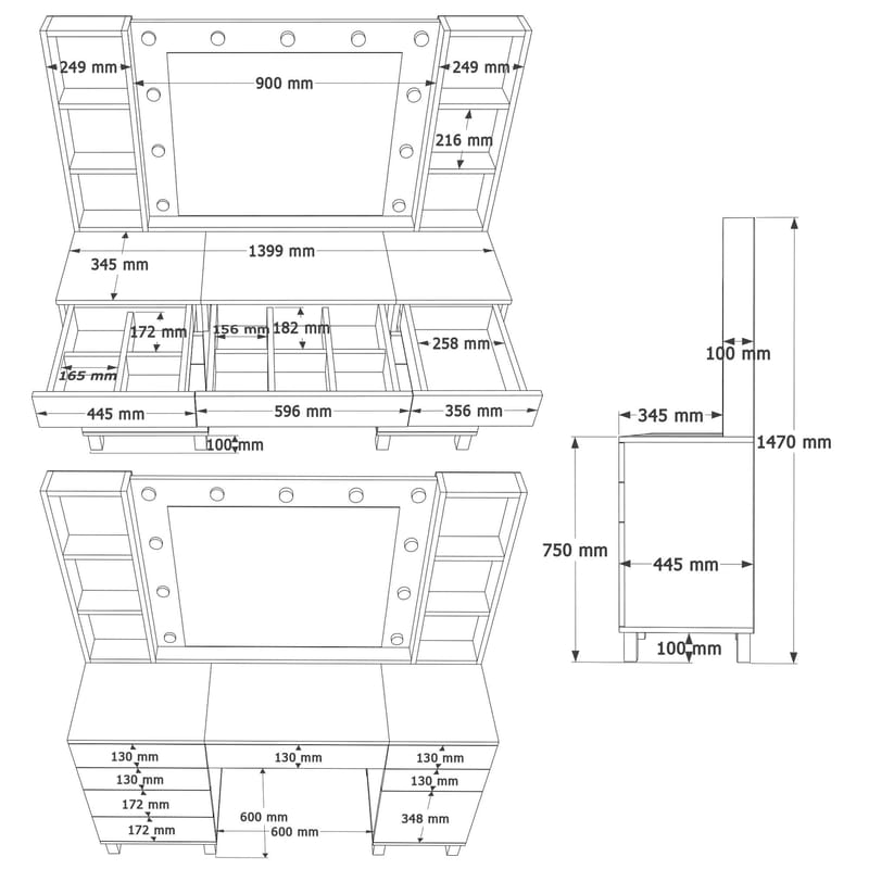 Sminkebord Hanah Home Monra (139,9 x 147 x 139,9 cm) Hvit - Hvit - Møbler - Bord - Sminkebord & toalettbord