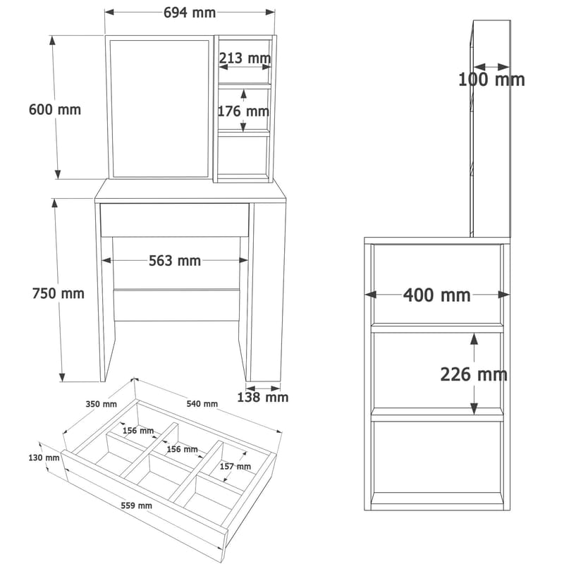 Sminkebord Hanah Home Monroeve (69,4 x 135 x 40 cm) Hvit - Hvit - Møbler - Bord - Sminkebord & toalettbord