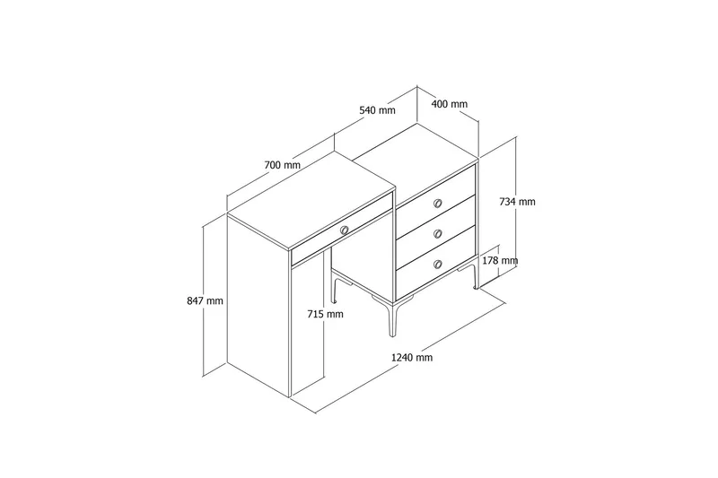 Ameias Sminkebord 124x84,7 cm Hvit - Hanah Home - Møbler - Bord - Sminkebord & toalettbord