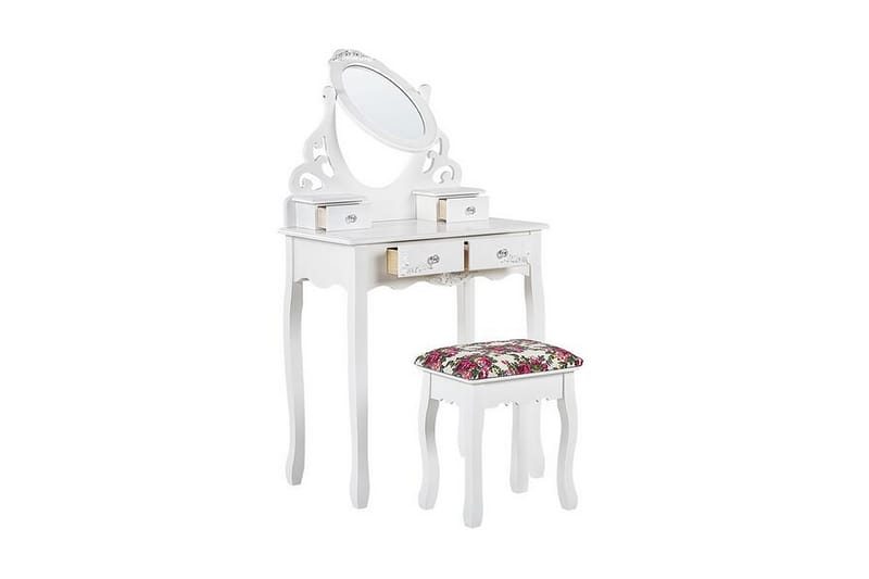 Amoura Toalettbord 70 cm Oval Speil + Krakk - Hvit - Sminkebord med speil - Sminkebord & toalettbord
