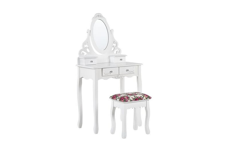 Amoura Toalettbord 70 cm Oval Speil + Krakk - Hvit - Sminkebord & toalettbord - Sminkebord med speil