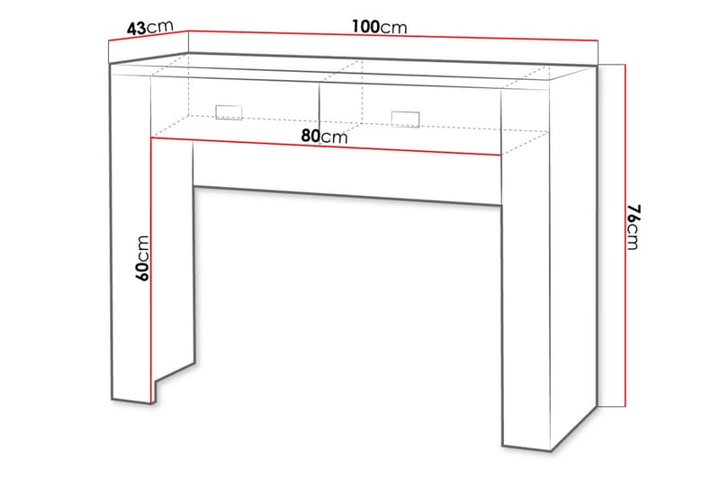 Cezar Sminkebord 100 cm med Oppbevaring i Tre med Eikeutseende - Eik - Møbler - Bord - Sminkebord & toalettbord