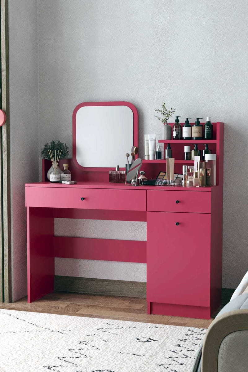 Fabrony sminkebord med speil 124 cm - Bringebær - Møbler - Bord - Sminkebord & toalettbord - Sminkebord med speil