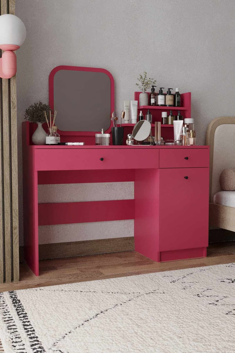 Fabrony sminkebord med speil 124 cm - Bringebær - Møbler - Bord - Sminkebord & toalettbord - Sminkebord med speil