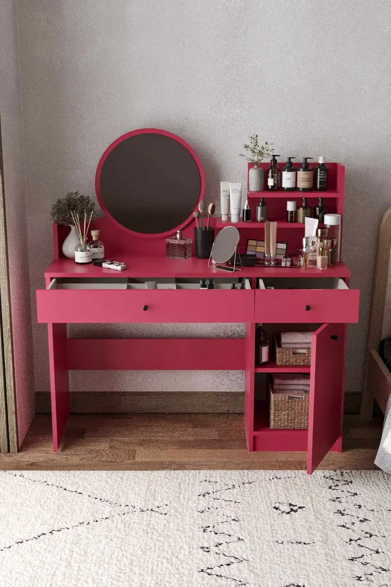 Fabrony sminkebord med speil 124 cm - Bringebær - Møbler - Bord - Sminkebord & toalettbord - Sminkebord med speil