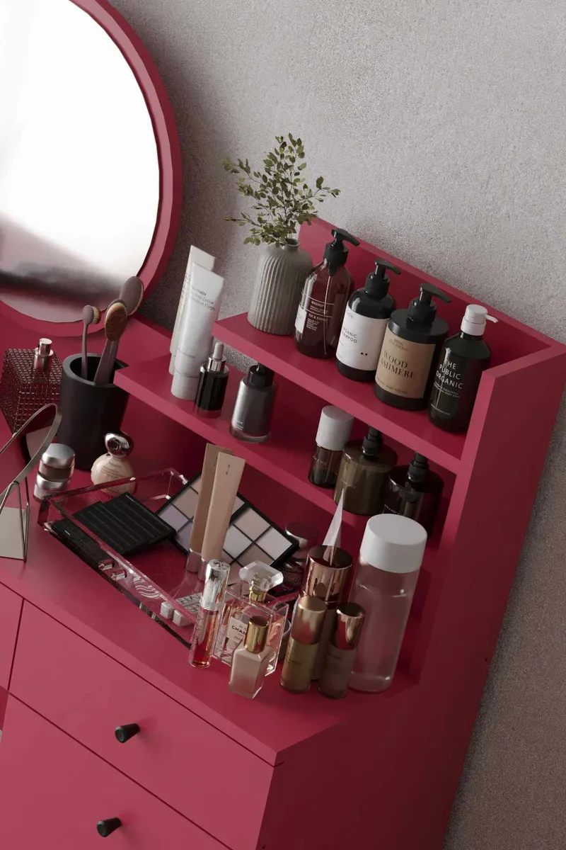 Fabrony sminkebord med speil 124 cm - Bringebær - Møbler - Bord - Sminkebord & toalettbord - Sminkebord med speil