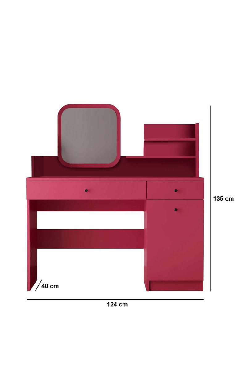 Fabrony sminkebord med speil 124 cm - Bringebær - Møbler - Bord - Sminkebord & toalettbord - Sminkebord med speil