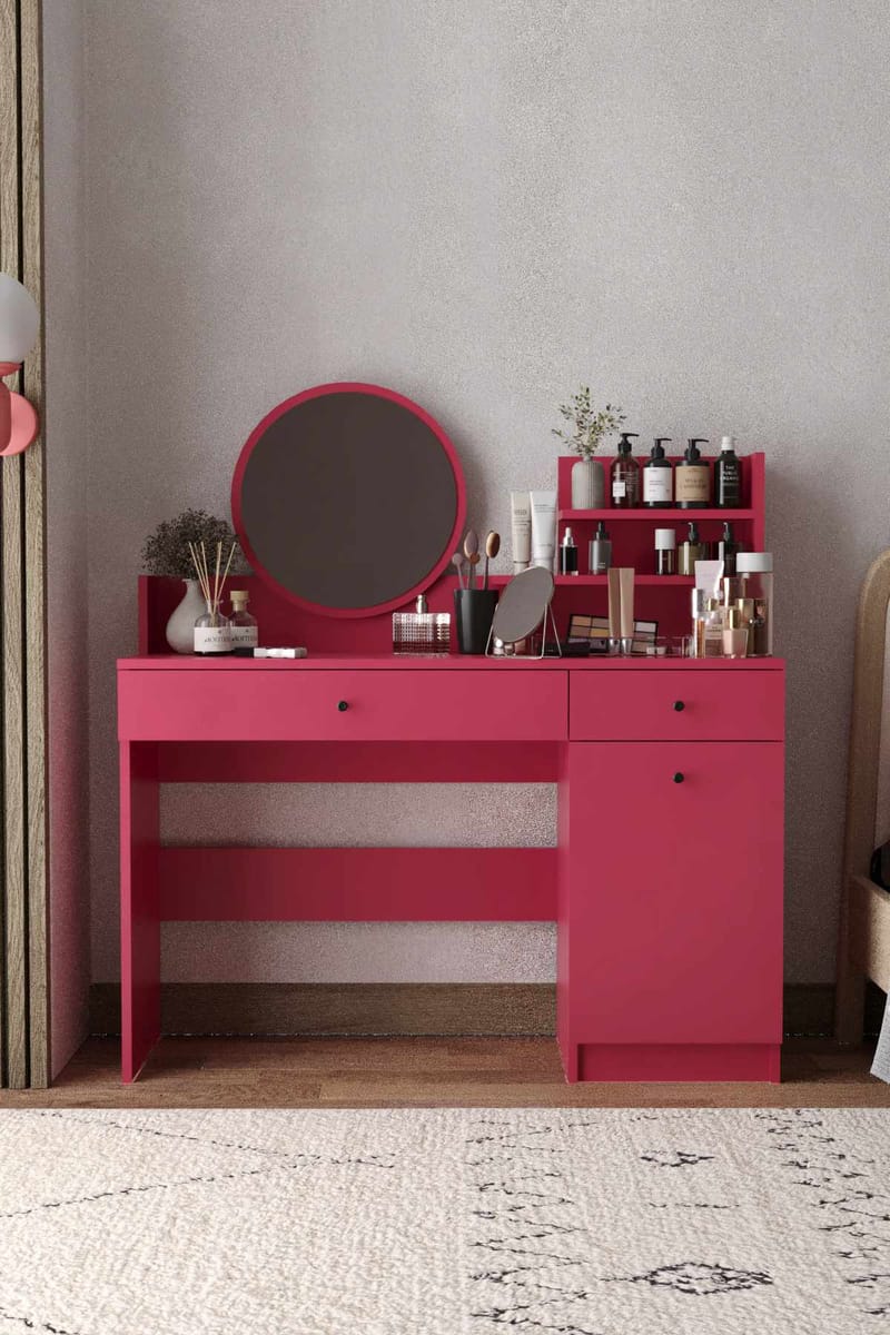 Fabrony sminkebord med speil 124 cm - Bringebær - Møbler - Bord - Sminkebord & toalettbord - Sminkebord med speil