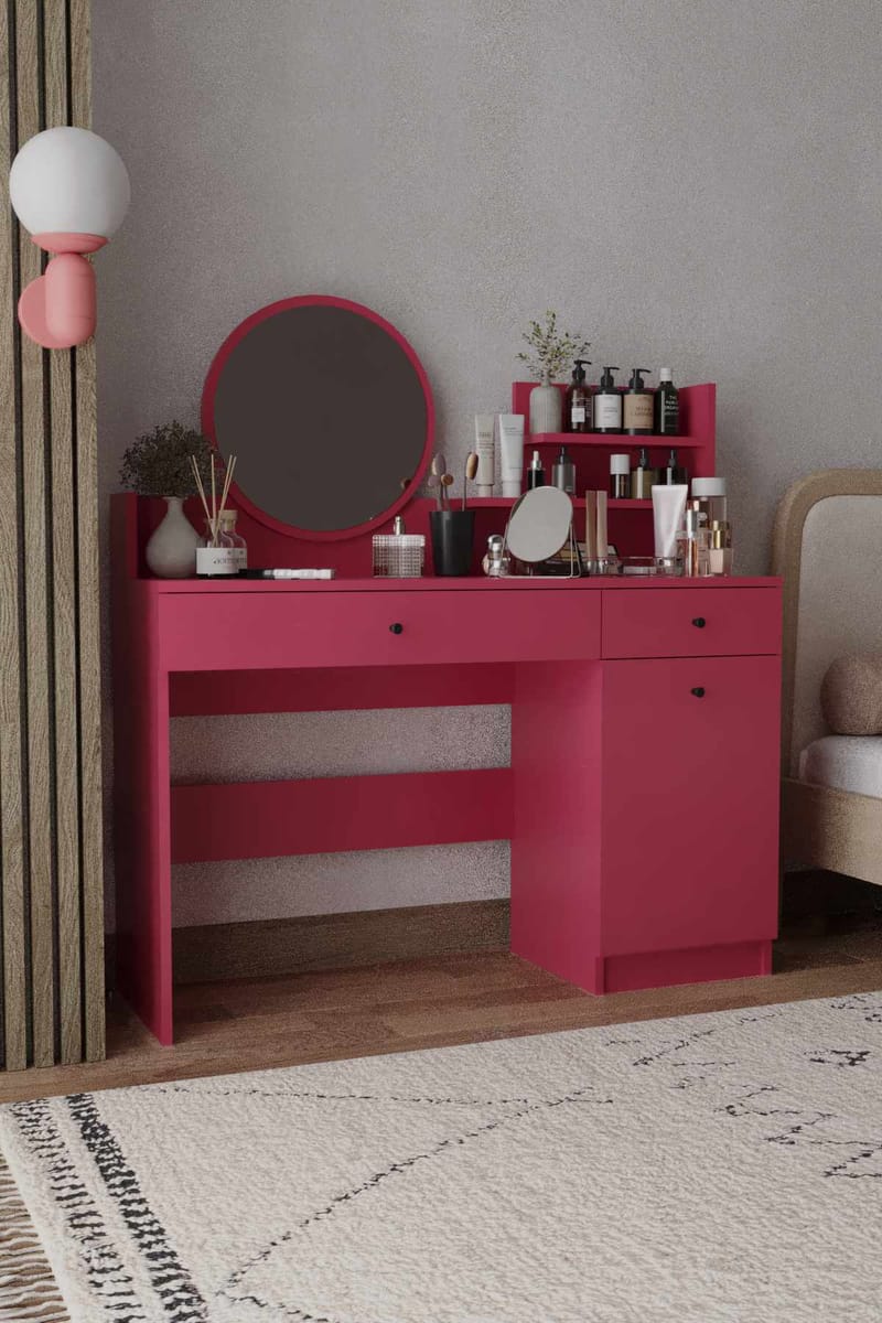 Fabrony sminkebord med speil 124 cm - Bringebær - Møbler - Bord - Sminkebord & toalettbord - Sminkebord med speil