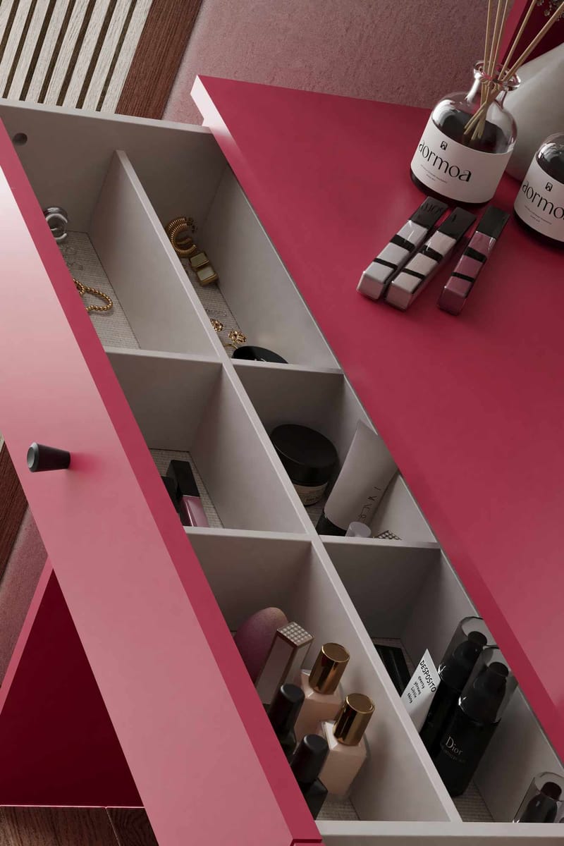 Fabrony sminkebord med speil 124 cm - Bringebær - Møbler - Bord - Sminkebord & toalettbord - Sminkebord med speil