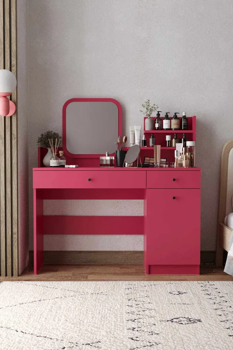 Fabrony sminkebord med speil 124 cm - Bringebær - Møbler - Bord - Sminkebord & toalettbord - Sminkebord med speil