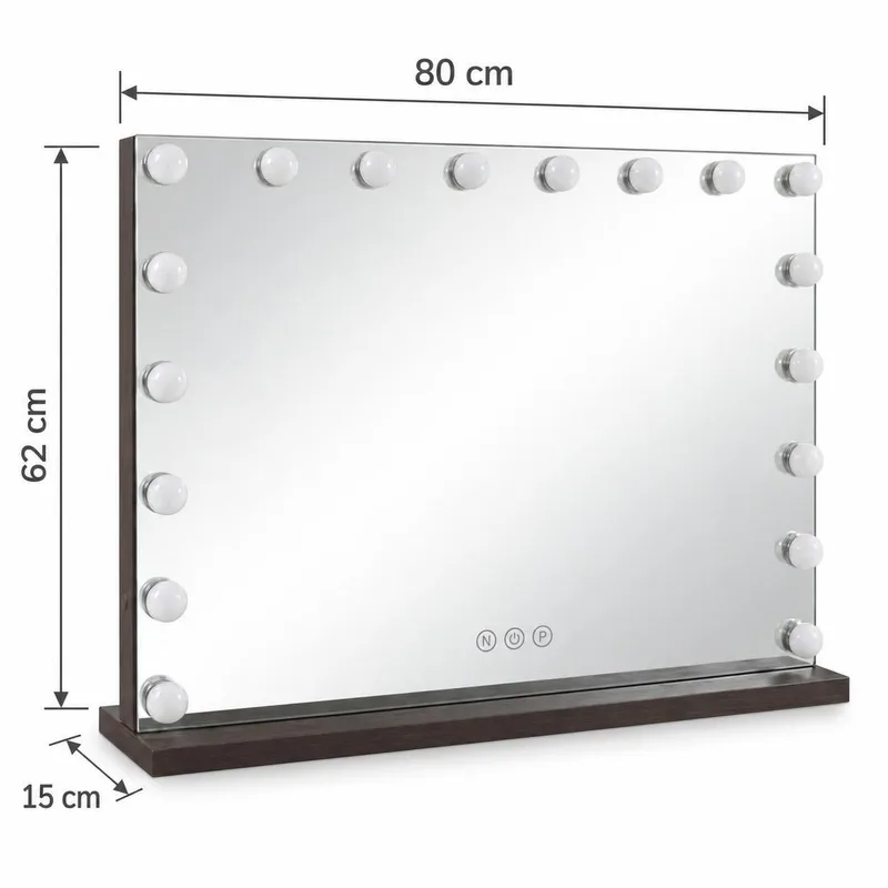 Glow Sminkebord 120 cm med Glassplate Oppbevaring og Skuffer samt Speil 80 cm med Belysning - Brun - Møbler - Bord - Sminkebord & toalettbord