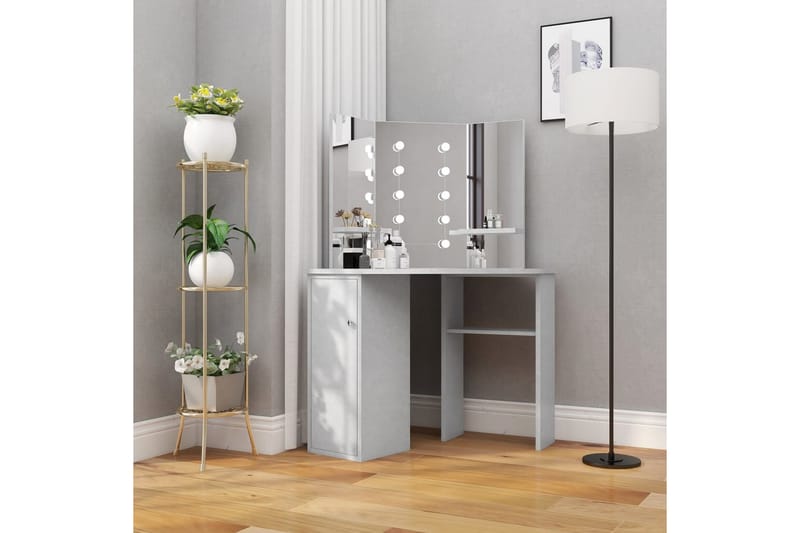Hjørnemontert sminkebord med LED betonggrå 111x54x141,5 cm - Møbler - Bord - Sminkebord & toalettbord