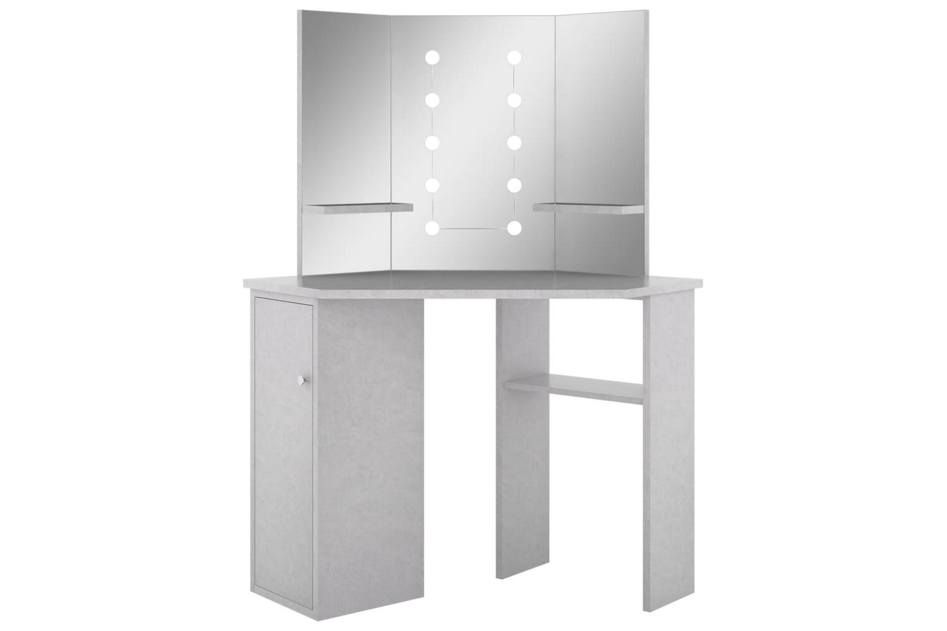 Hjørnemontert sminkebord med LED betonggrå 111x54x141,5 cm - Møbler - Bord - Sminkebord & toalettbord