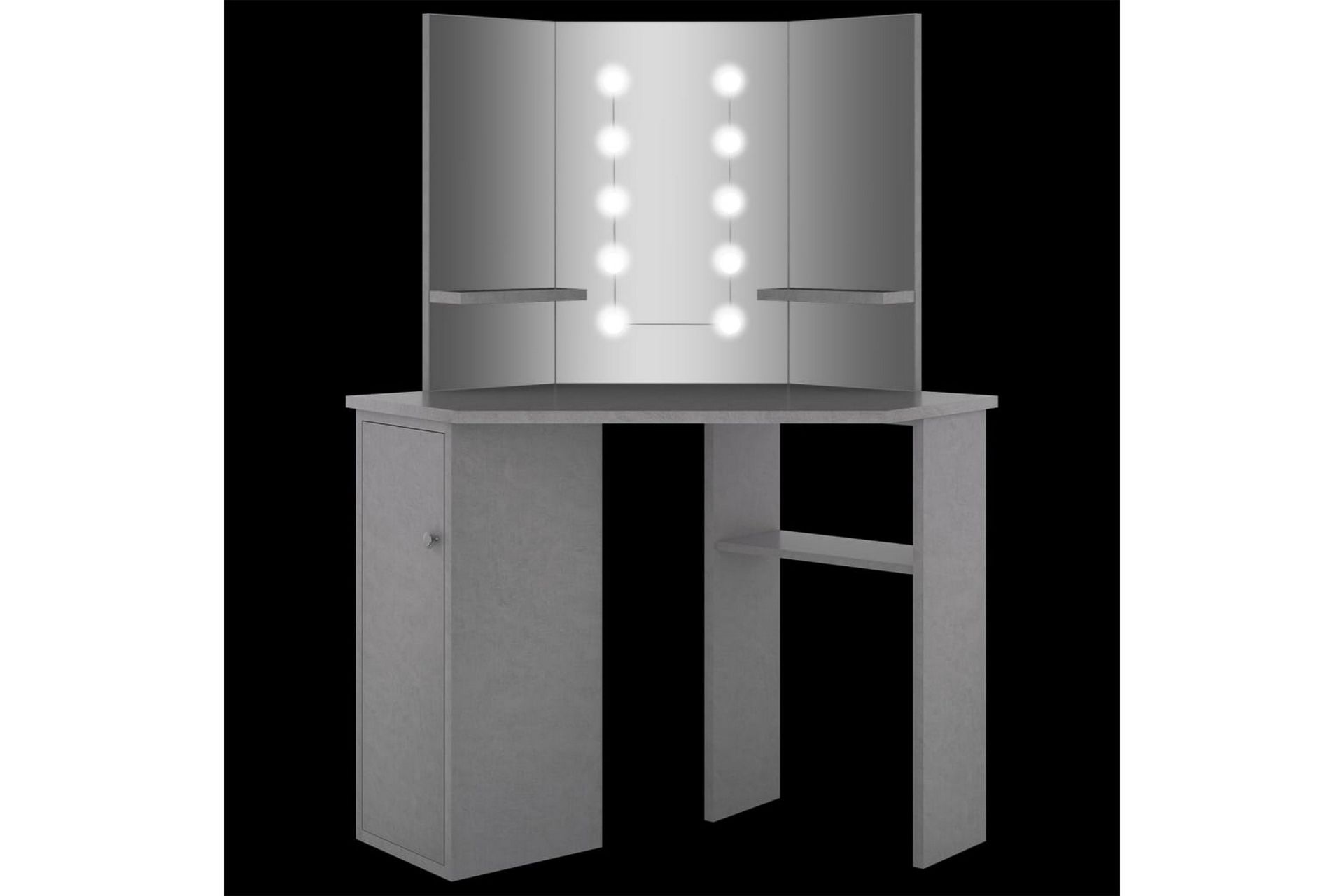 Hjørnemontert sminkebord med LED betonggrå 111x54x141,5 cm - Møbler - Bord - Sminkebord & toalettbord