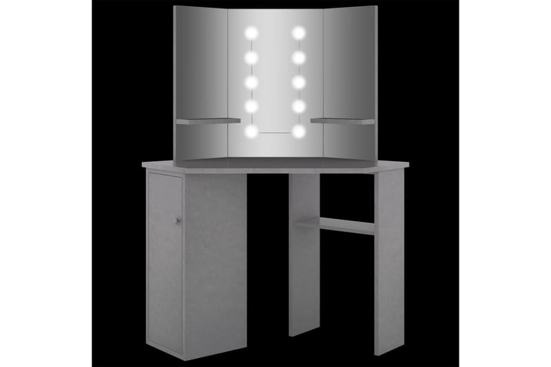 Hjørnemontert sminkebord med LED betonggrå 111x54x141,5 cm - Sminkebord & toalettbord - Sminkebord med lamper - Sminkebord med speil