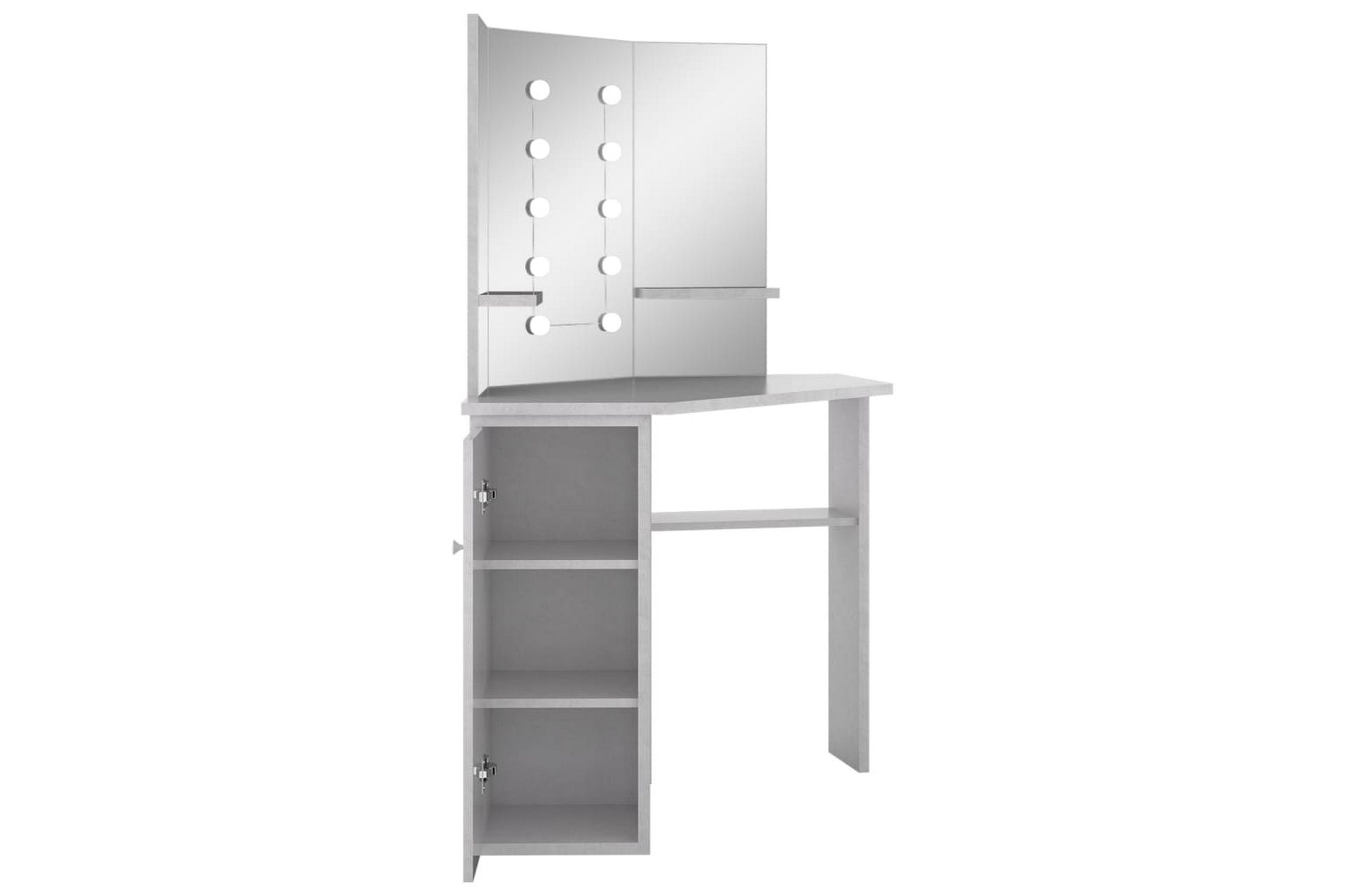 Hjørnemontert sminkebord med LED betonggrå 111x54x141,5 cm - Møbler - Bord - Sminkebord & toalettbord