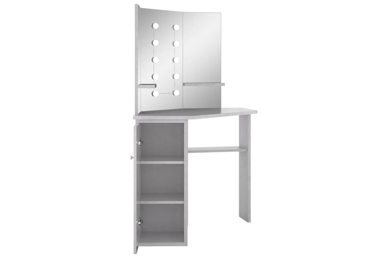 Hjørnemontert sminkebord med LED betonggrå 111x54x141,5 cm - Møbler - Bord - Sminkebord & toalettbord