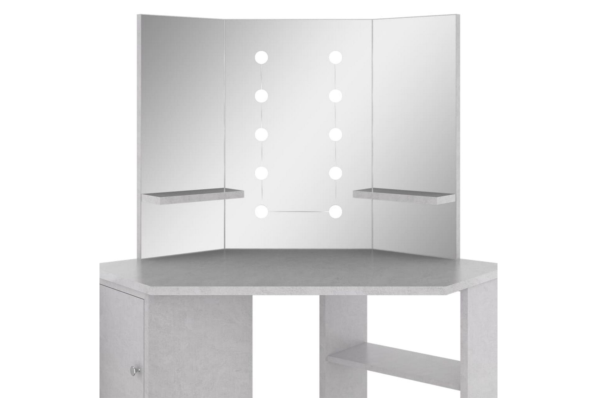 Hjørnemontert sminkebord med LED betonggrå 111x54x141,5 cm - Møbler - Bord - Sminkebord & toalettbord