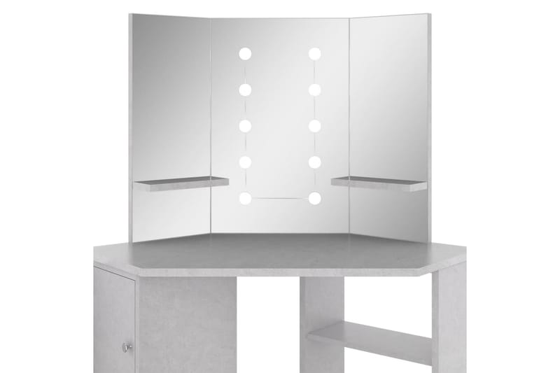 Hjørnemontert sminkebord med LED betonggrå 111x54x141,5 cm - Møbler - Bord - Sminkebord & toalettbord