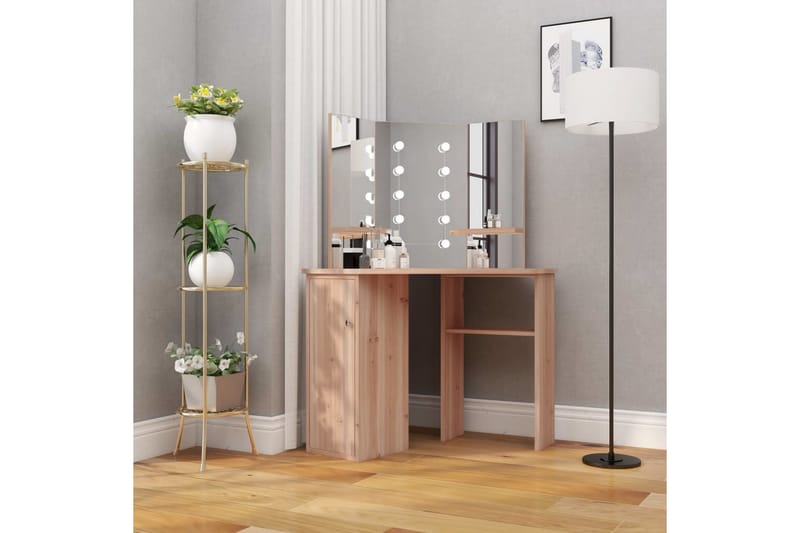 Hjørnemontert sminkebord med LED eik 111x54x141,5 cm - Møbler - Bord - Sminkebord & toalettbord