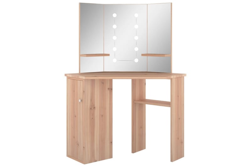 Hjørnemontert sminkebord med LED eik 111x54x141,5 cm - Møbler - Bord - Sminkebord & toalettbord