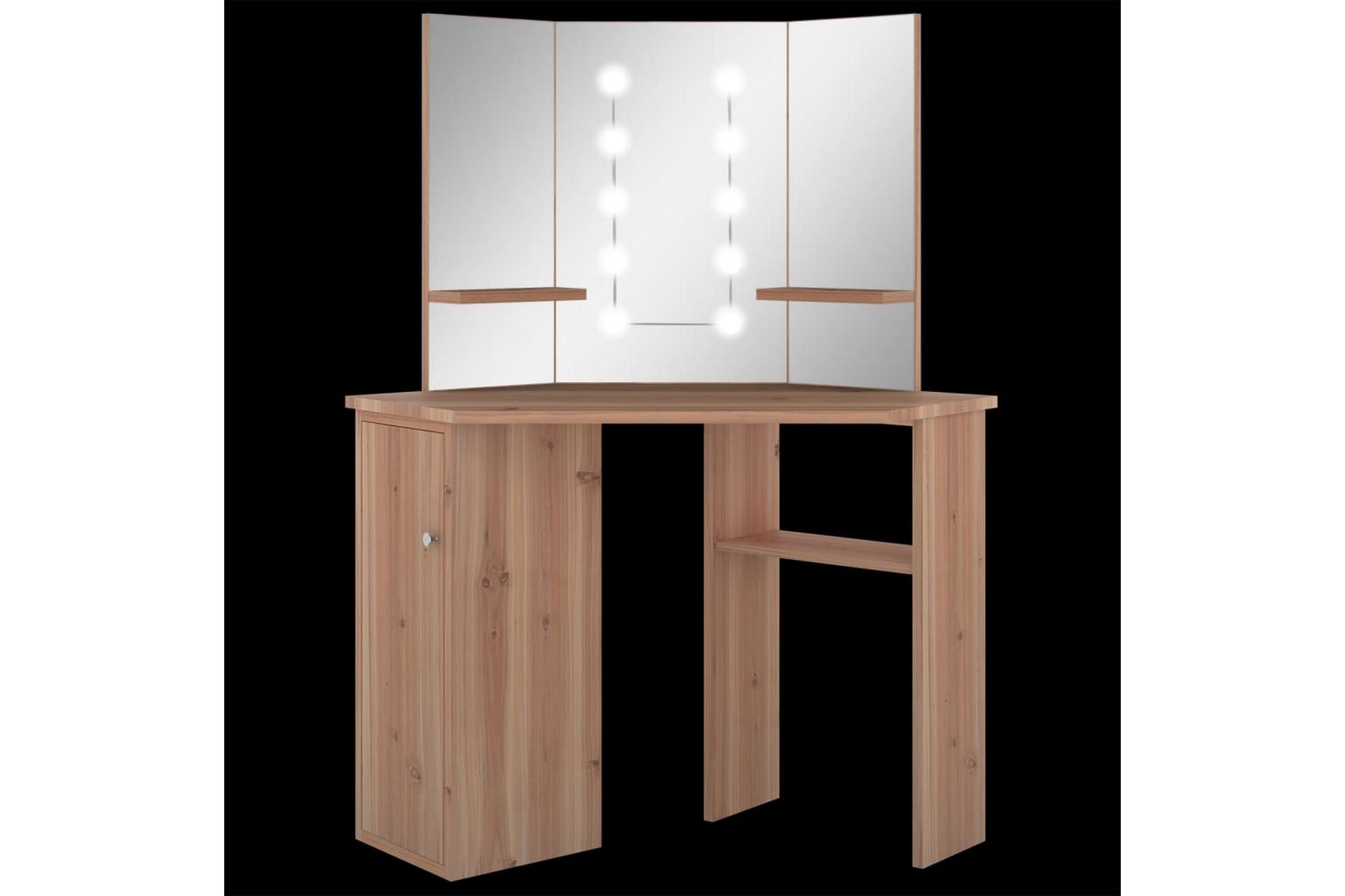 Hjørnemontert sminkebord med LED eik 111x54x141,5 cm - Møbler - Bord - Sminkebord & toalettbord