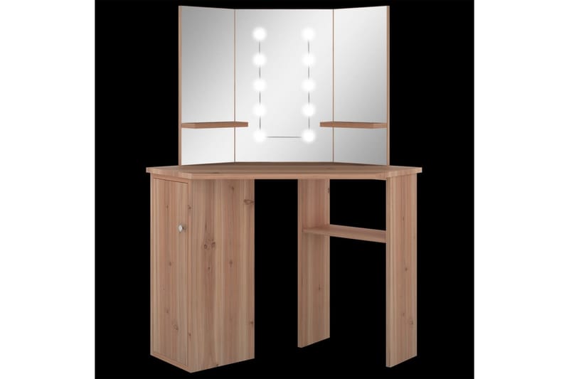 Hjørnemontert sminkebord med LED eik 111x54x141,5 cm - Møbler - Bord - Sminkebord & toalettbord