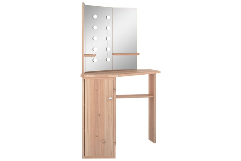 Hjørnemontert sminkebord med LED eik 111x54x141,5 cm - Møbler - Bord - Sminkebord & toalettbord
