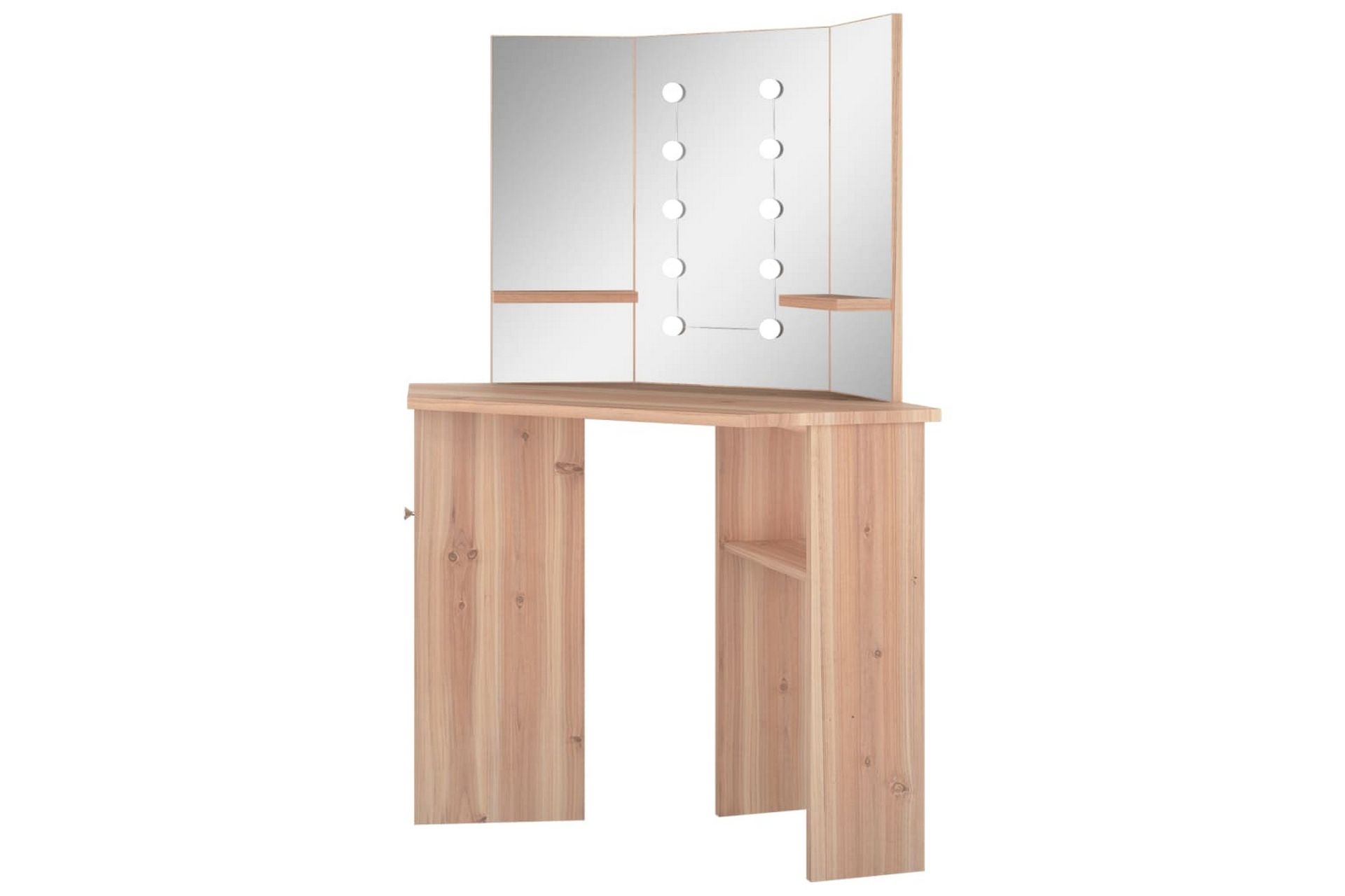 Hjørnemontert sminkebord med LED eik 111x54x141,5 cm - Møbler - Bord - Sminkebord & toalettbord