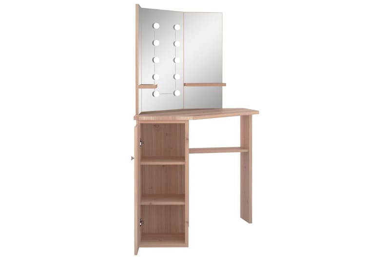 Hjørnemontert sminkebord med LED eik 111x54x141,5 cm - Møbler - Bord - Sminkebord & toalettbord