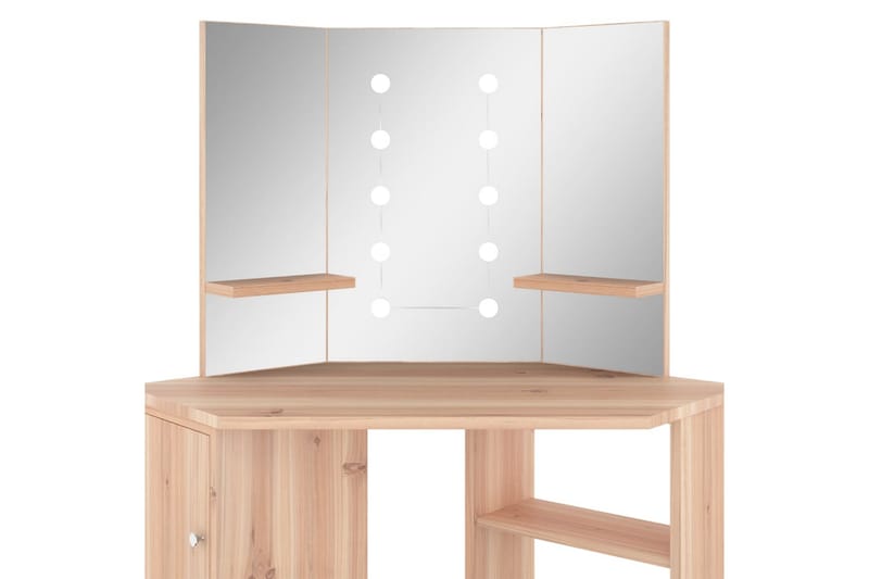 Hjørnemontert sminkebord med LED eik 111x54x141,5 cm - Sminkebord & toalettbord - Sminkebord med lamper - Sminkebord med speil