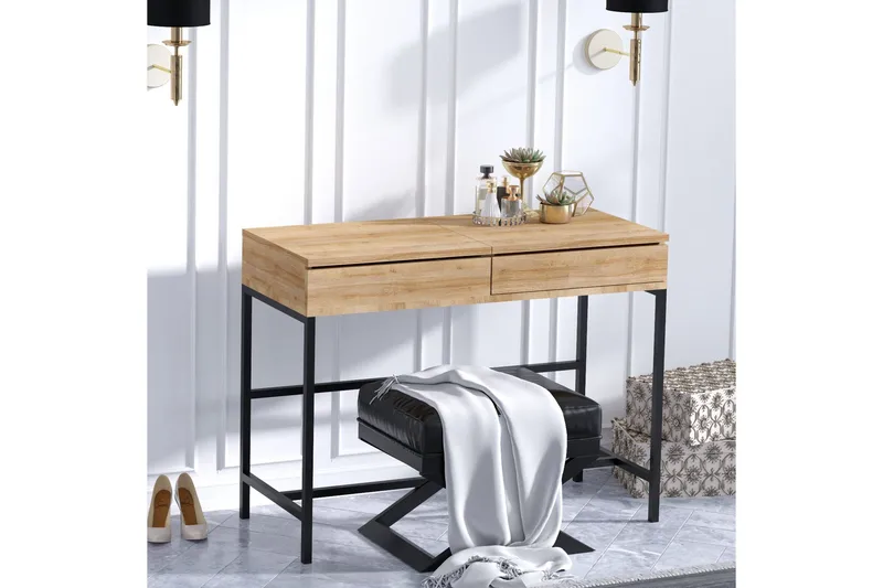 Make-up Table Eik|Svart - Natur/Svart - Møbler - Bord - Sminkebord & toalettbord - Sminkebord med speil