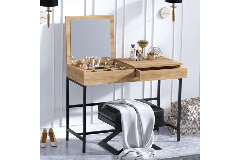 Make-up Table Eik|Svart - Natur/Svart - Møbler - Bord - Sminkebord & toalettbord - Sminkebord med speil
